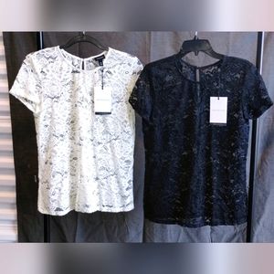 Who What Wear Lace Short Sleeve Top in White and Black